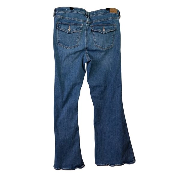 American Eagle Low-Rise Flare Women's Medium Wash Envelope Pocket Jeans Size 16 - Picture 8 of 13